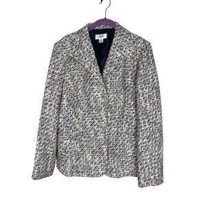 Talbots Tweed Silk Blazer 14 Tan Neutral Resort Old Money Classic Chic Workwear